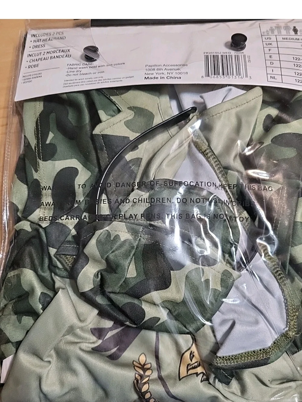 Camo Army Cadet Military Girl's Halloween Costume Hat & Dress Medium 6-8 #3099